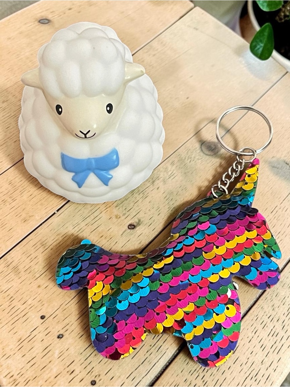 🪷 Colorful Sequin Unicorn Keychain & Sheep Rubber Ducky